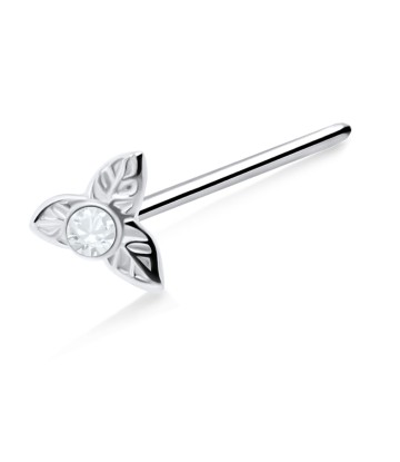 Stone Placed Leaves Silver Straight Nose Stud NSKA-671